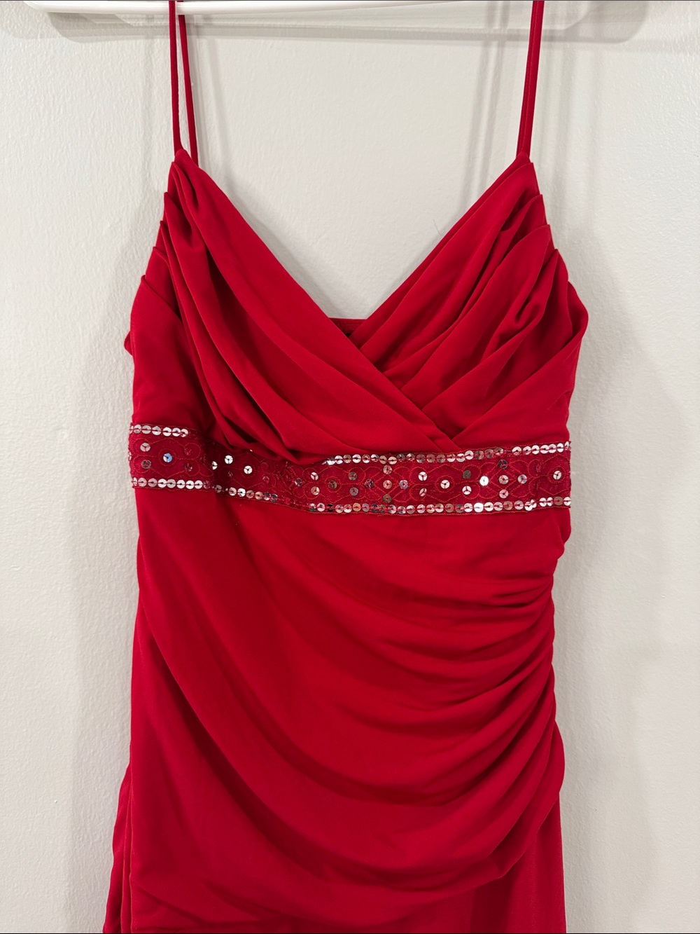 Y2K vintage City Triangles Red Spaghetti-Strap Dress with Sequin Band fairy - Picture 2 of 4